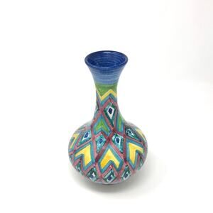 Hand painted Mexican Folk Art Vase Ibarra Pottery Boho 7" Tall